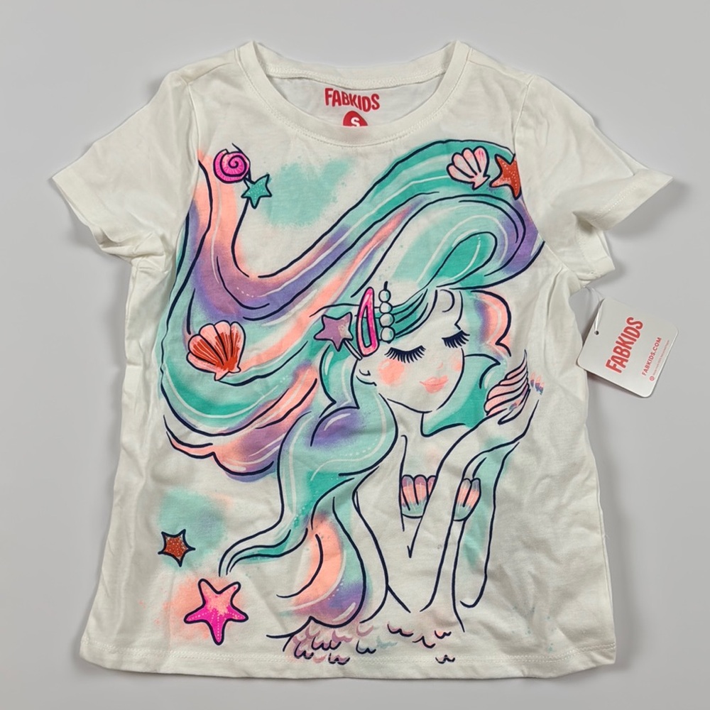 FabKids Shimmer Mermaid‎ Short Sleeve Basic Tee - (Girls 6/7) NWT